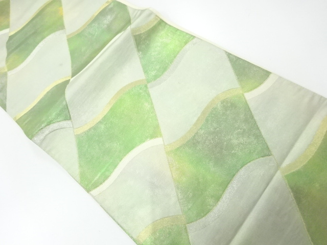 JAPANESE KIMONO / ANTIQUE FUKURO OBI / SILK / WOVEN ROOF TILES